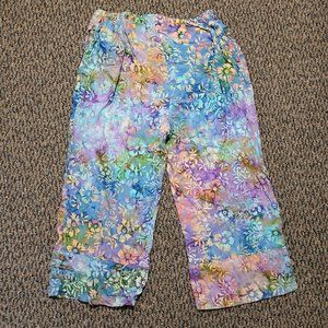 Norm Thompson Pants Women's Size 1X Crop Boho Colorful Elastic Waist Rayon